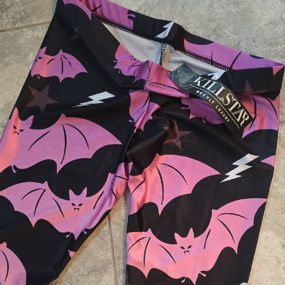 Killstar Black and Pink Bat Print Leggings